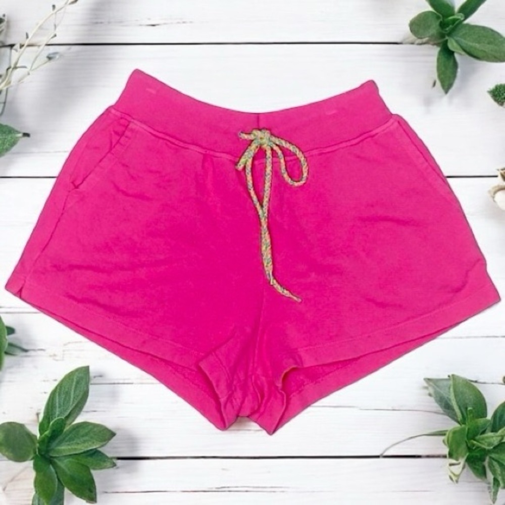 Sundry Bright Pink 100% Cotton Casual Athletic Shorts w Rainbow Drawstring (M)